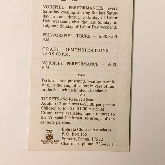 Vintage Ephrata Cloister Vorspiel Music Drama Pennsylvania Brochure Souvenir - Picture 4 of 9